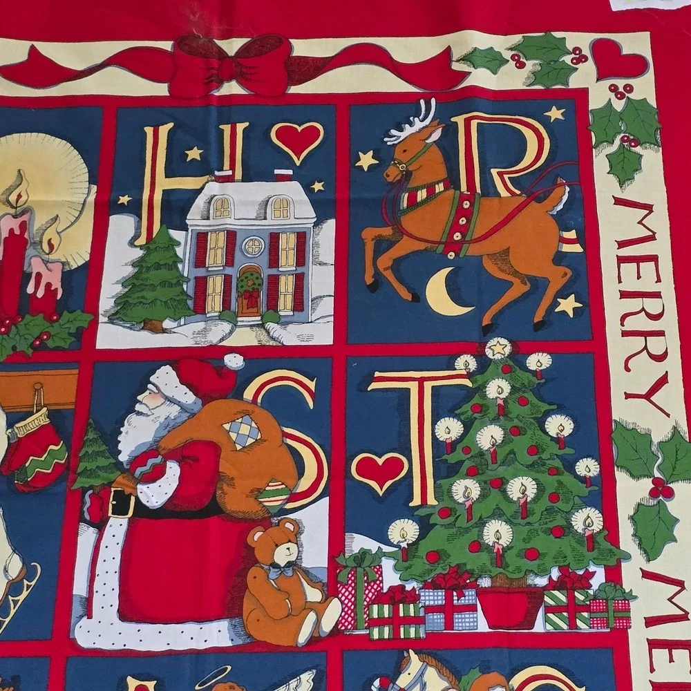 Susan Winget Christmas Alphabet Fabric Panel 1993 45x36 Vintage Holiday Craft